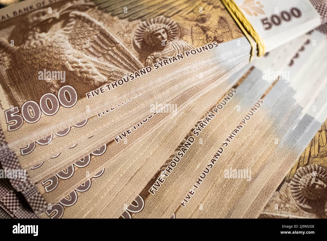 Damaskus, Syrien - 2022. Mai: Syrisches Geld, Nahaufnahme des syrischen Pfund Stockfoto