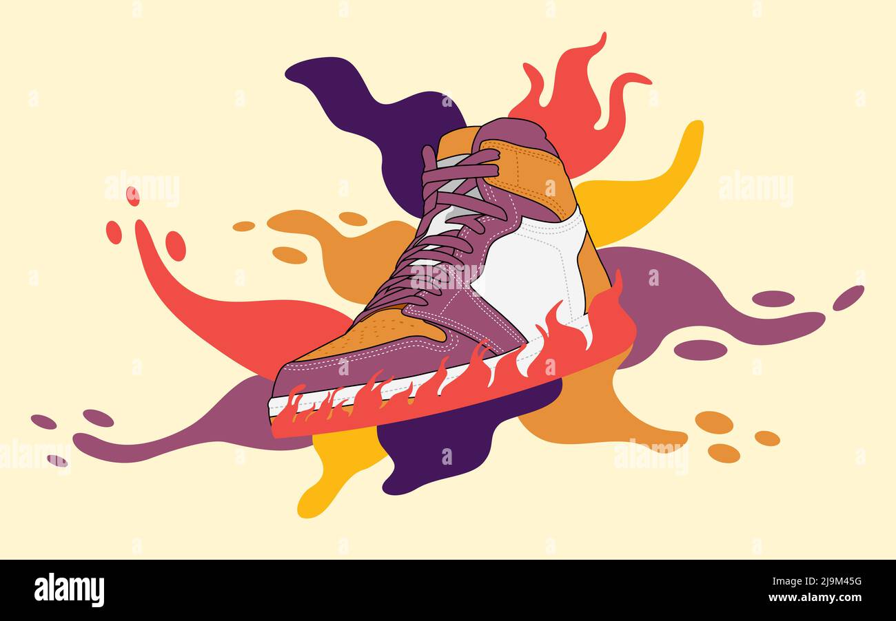 Abstrakter Hintergrund mit Sneakers und fließenden Formen Vektor-Illustration Stock Vektor