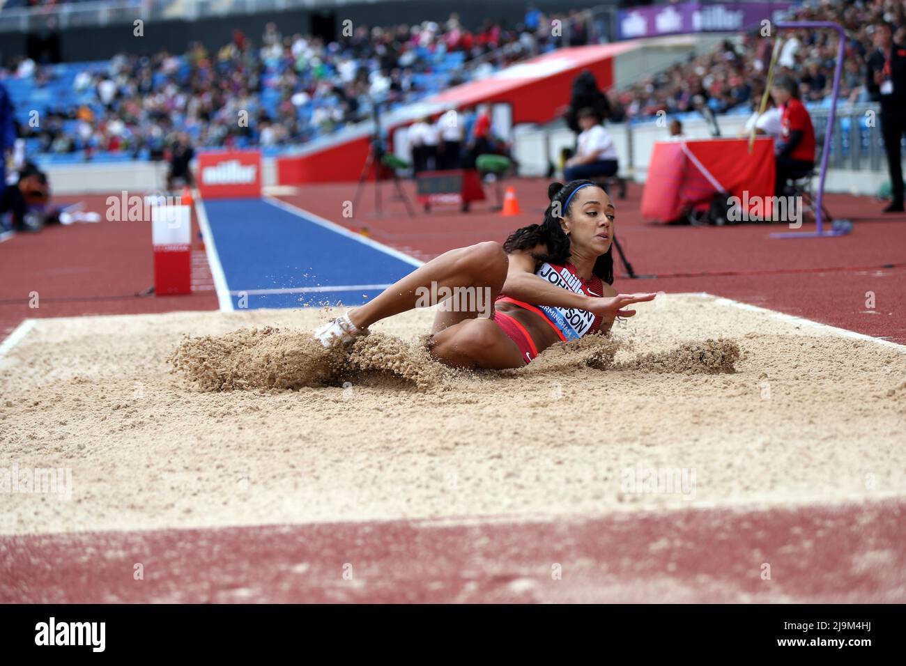 Katarina Johnson-Thompson tritt am 21. Mai 2022 in der Muller Birmingham Diamond League im Alexander Stadium, Birmingham, Großbritannien, an. Stockfoto