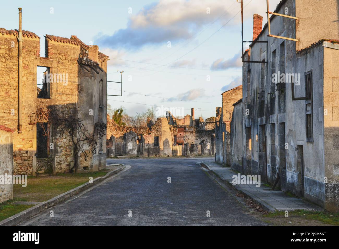 Zerstörte Gebäude während des Weltkrieges 2 in Oradour- sur -Glane Frankreich Stockfoto