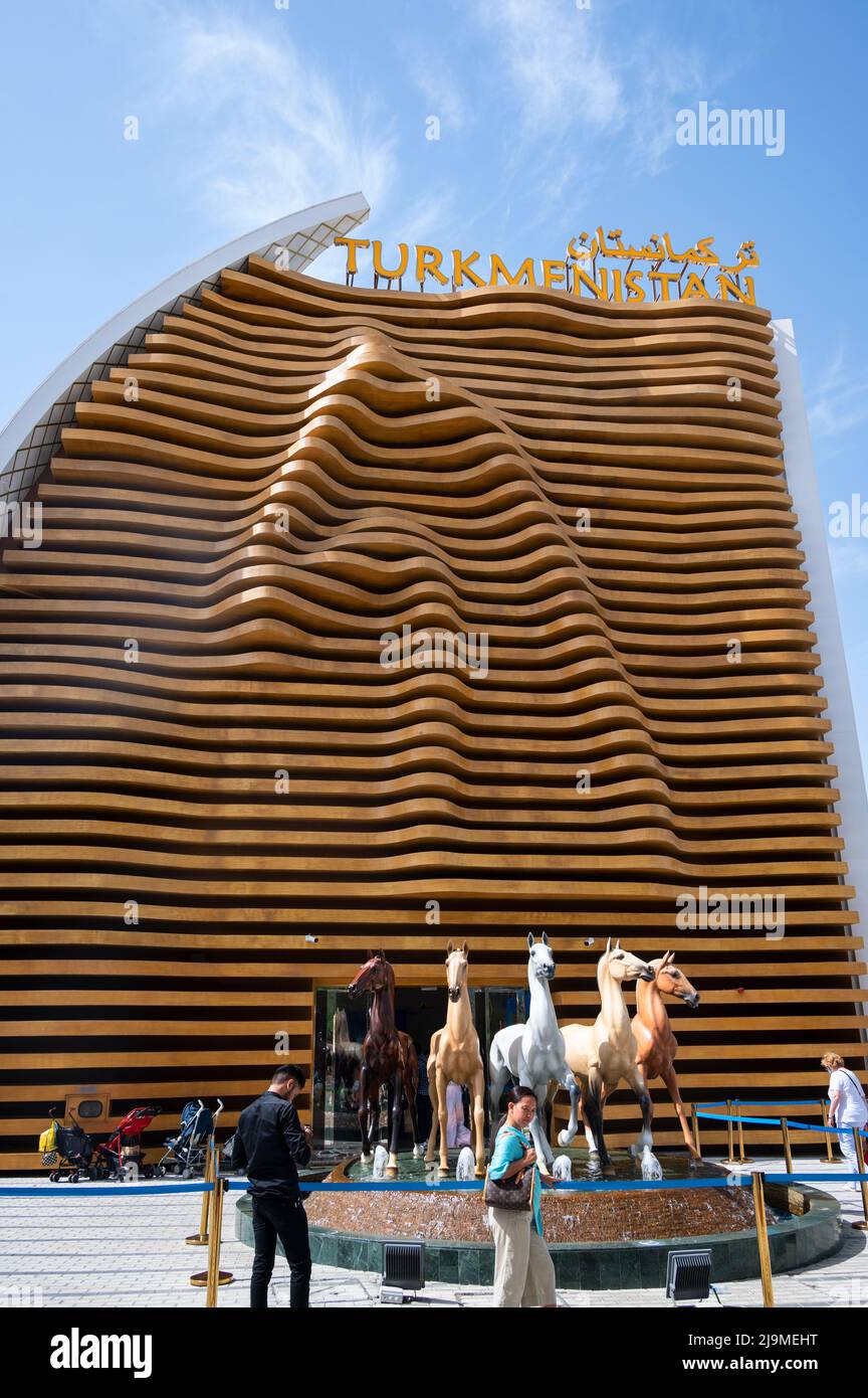 Blick auf den Pavillon Turkmenistans auf der Expo 2020, Dubai, VAE. Stockfoto