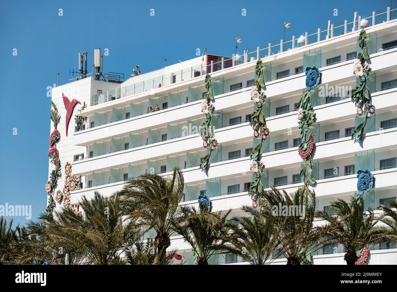 Ushuaia Tower Hotel , Hotel und Club, Playa del Bossa, Platja d'en Bossa, Eivissa, Balearen, Spanien, Europa Stockfoto