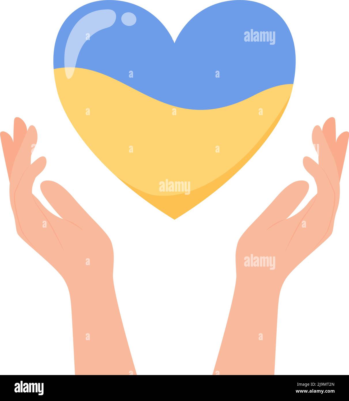 Ukraine-Konflikt - Hände mit Herz gefärbt als ukrainische Flagge, unterstützen die Ukraine. Vektor-Illustration im flachen Cartoon-Stil Stock Vektor