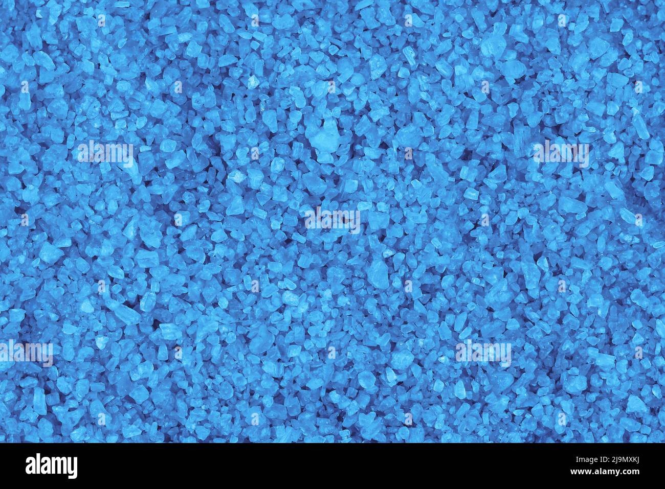 Blaues Mineralbad Salz Draufsicht Hintergrund Stockfoto