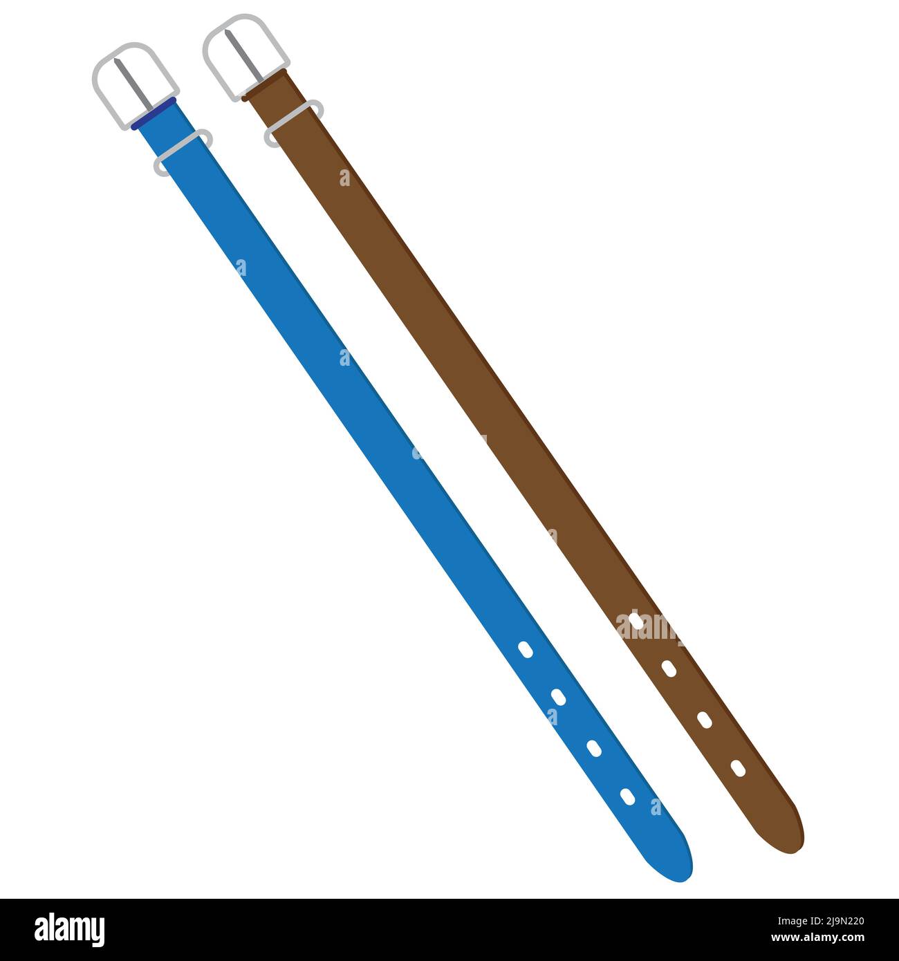 Zwei Gürtel blau und braun Farbe. Auf weißem Hintergrund. Männer Mode Gürtel Stock Vektor