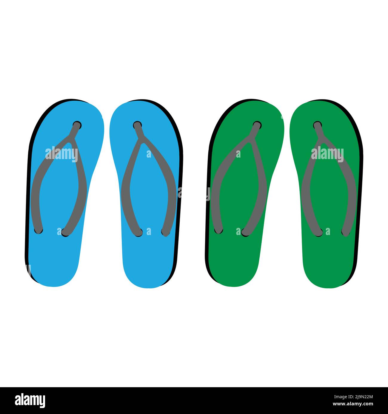 Zwei Paar Chappalls, blau und grün, auf weißem Hintergrund Stock Vektor