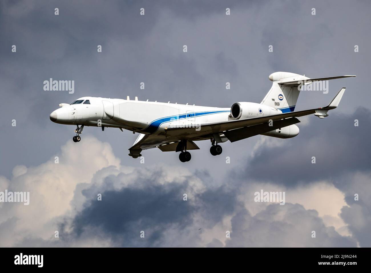 Israelische Luftwaffe Gulfstream G550 Nachshon Eitam Überwachungsflugzeug Ankunft auf Norvenich Airbase. Deutschland - 17. August 2020 Stockfoto