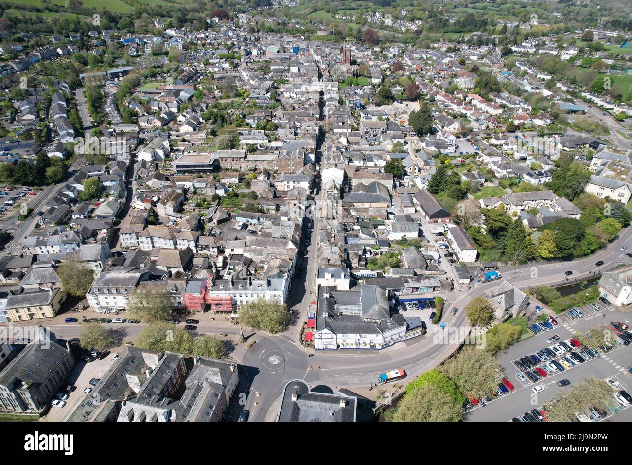 Totnes Stadt und Fluss Dart Devon UK Drohne Luftaufnahme Stockfoto