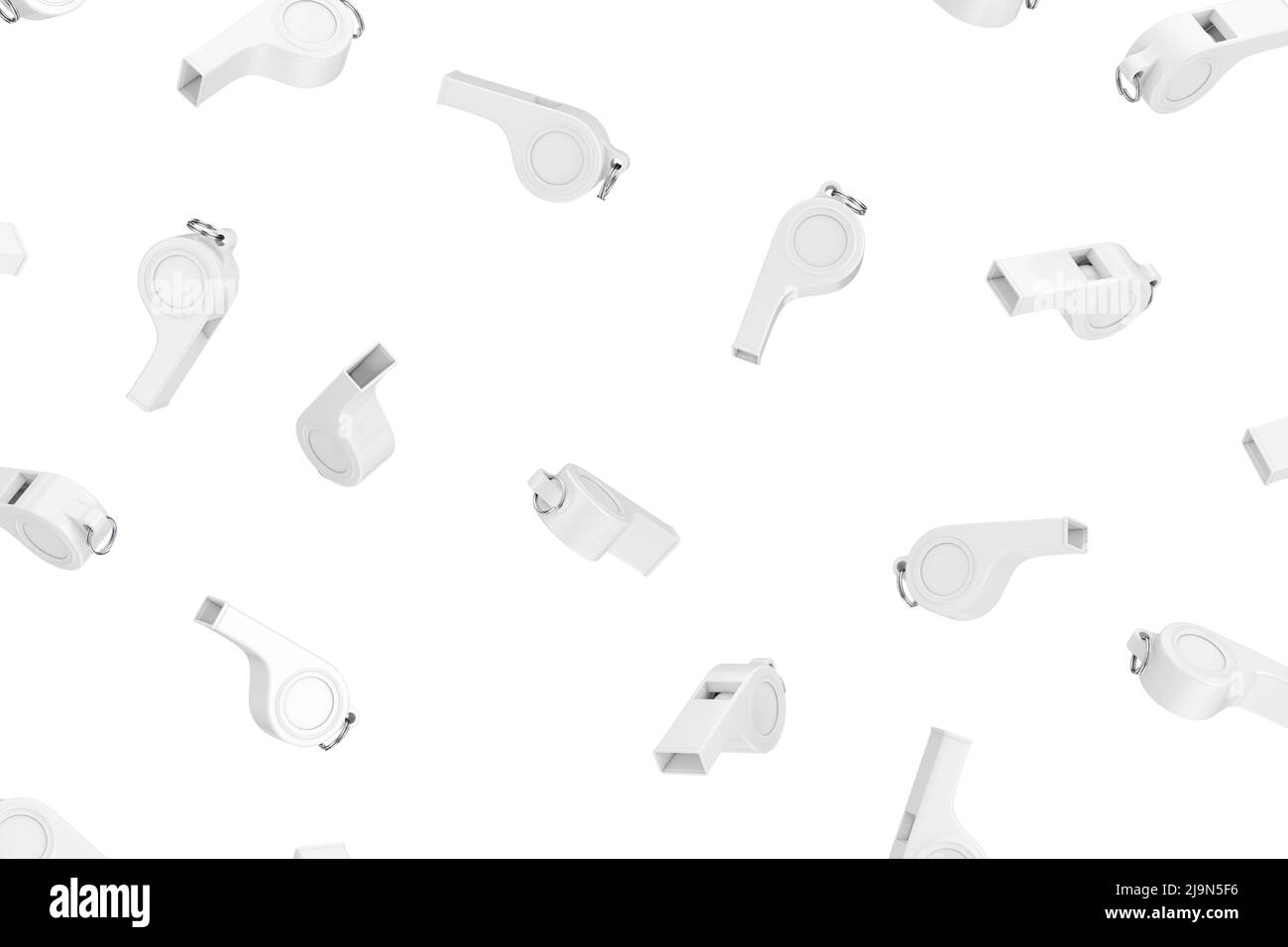 Viele weiße Pfeifen im Clay Style auf weißem Hintergrund. 3D Rendering Stockfoto