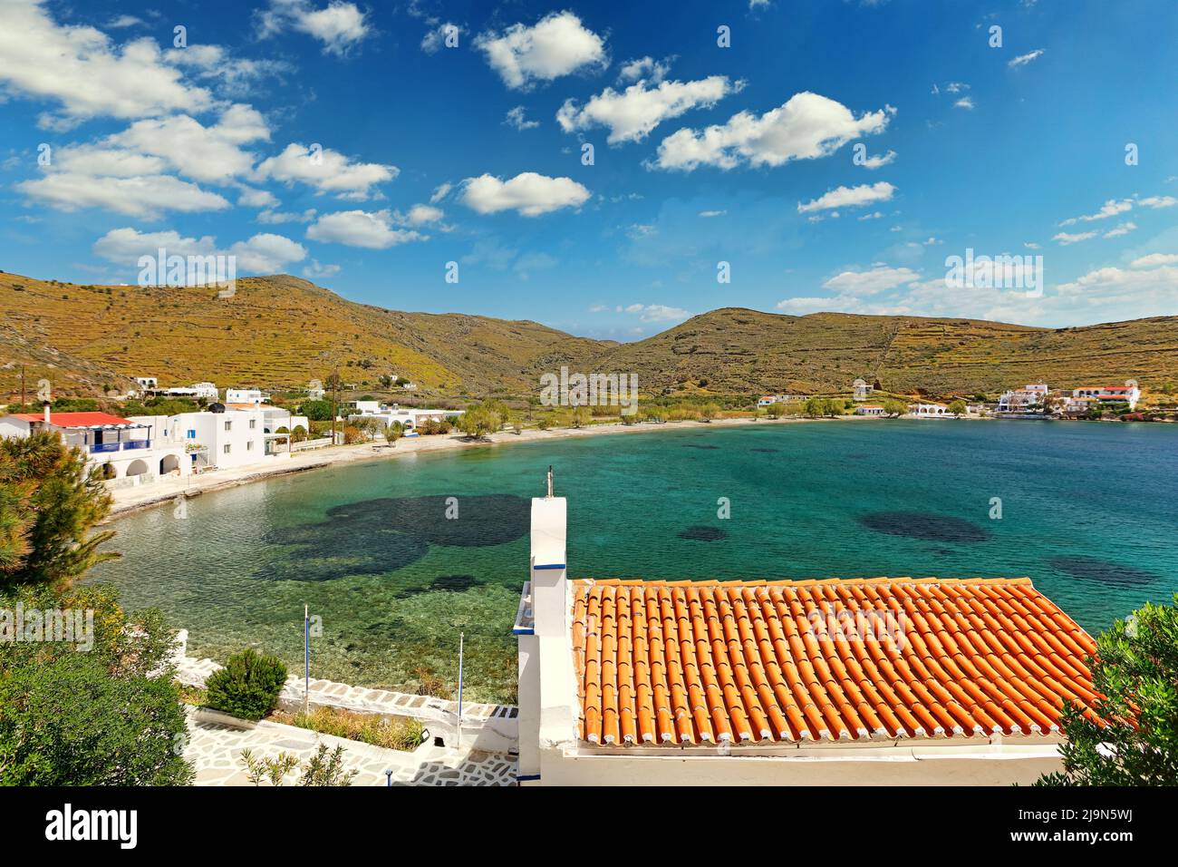 Agios Stefanos Strand der Insel Kythnos in den Kykladen, Griechenland Stockfoto