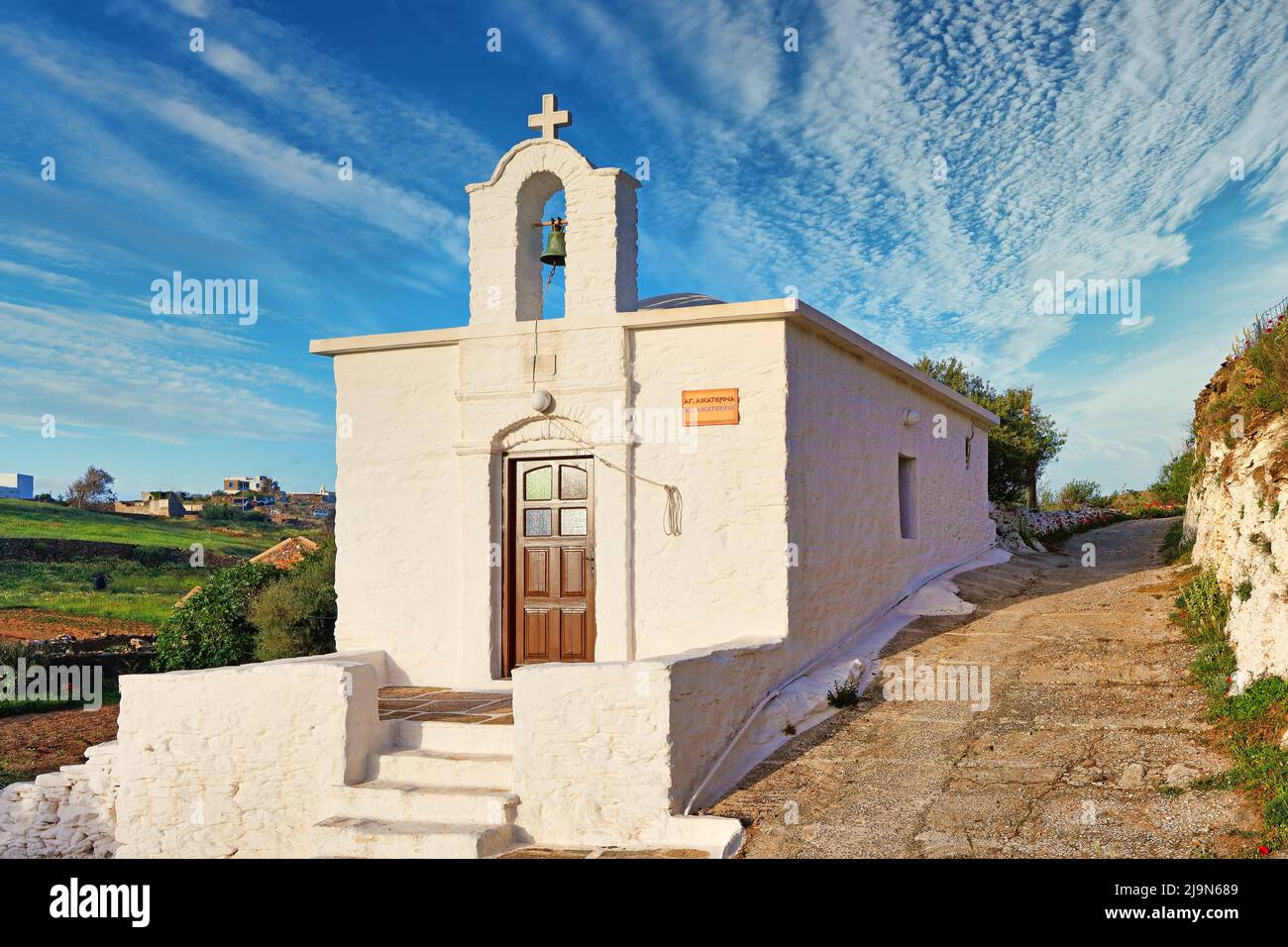 Die Kirche Agia Aikaterina in Chora der Insel Kythnos, Griechenland Stockfoto