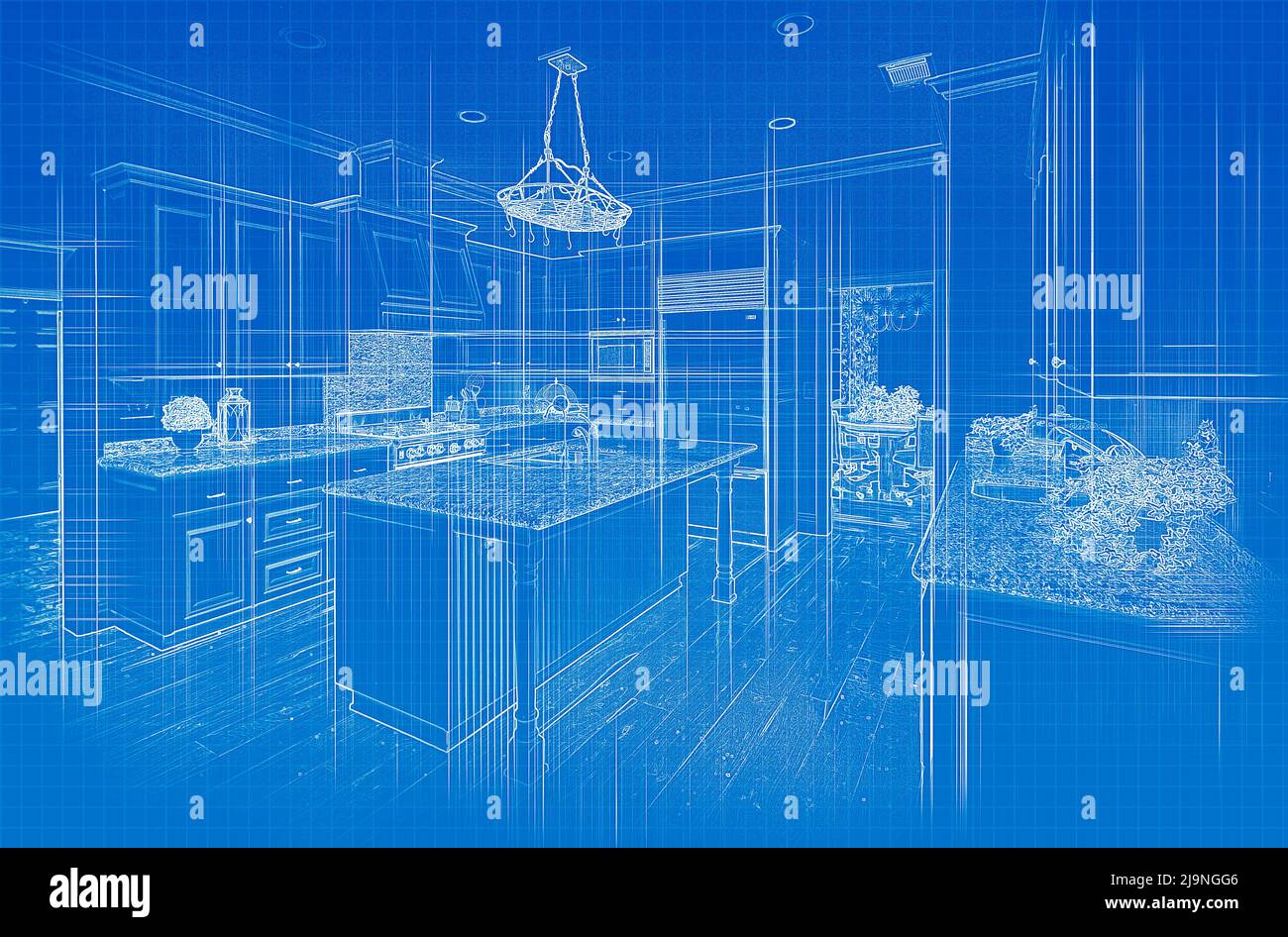Benutzerdefinierte Küche Blueprint Design Zeichnung Stockfoto