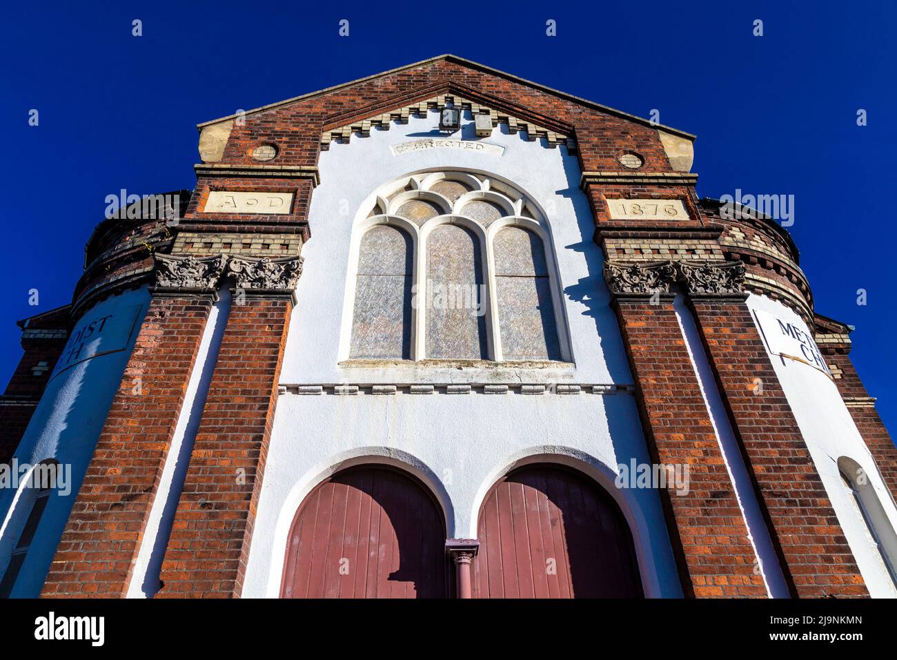 Außenansicht der High Street Methodist Church in Stevenage Old Town, Hertfordshire, Großbritannien Stockfoto