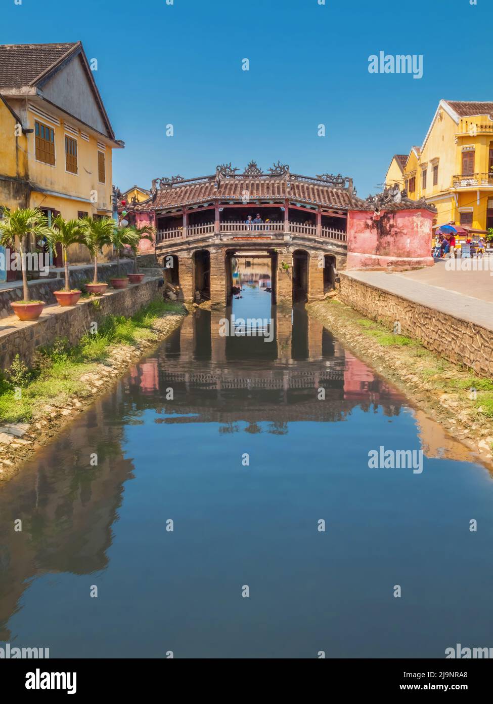 Die japanische überdachte Brücke oder Chua Cau, Hoi an, Provinz Quang Nam, Zentralvietnam Stockfoto