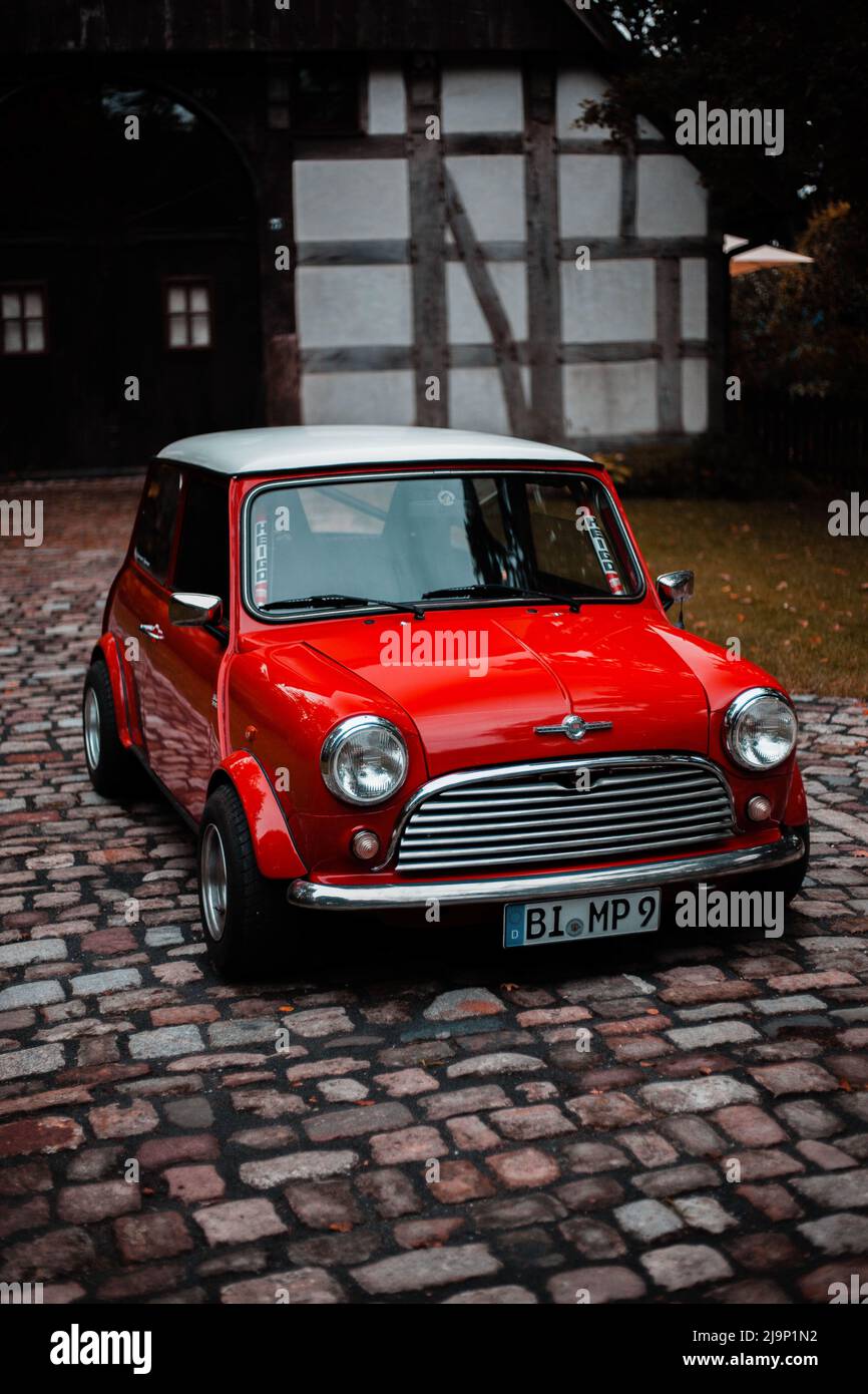 Red Classic Mini Cooper Stockfoto