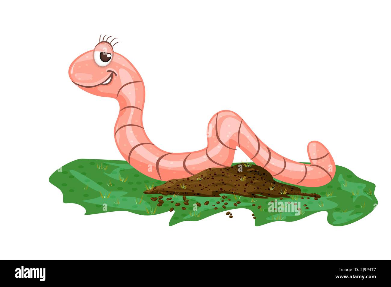 Regenwurm auf Haufen Boden isoliert auf weißem Hintergrund.Cartoon Wurm Maskottchen.Lustige Regenwurm character.Organic Landwirtschaft Konzept.Vektor-Illustration Stock Vektor
