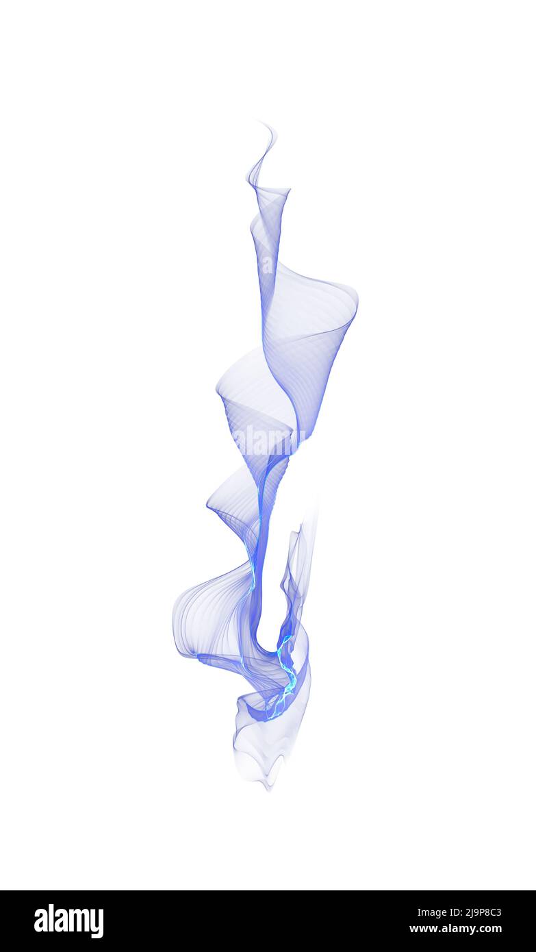 Abstrakte transparente Figur. Fliegende Flamme, Rauch, heller Nebel. Blaue Farbe Stockfoto