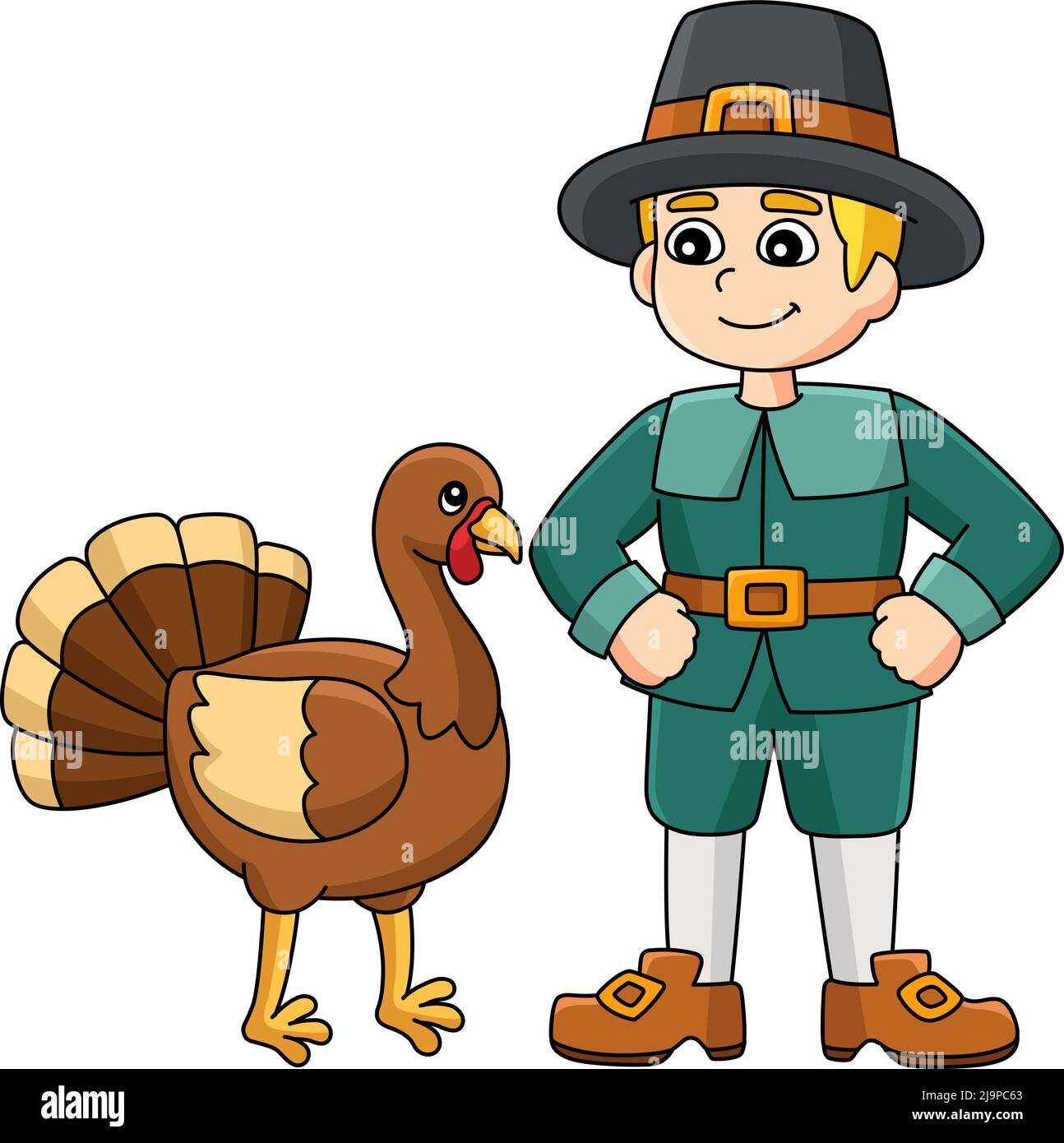 Thanksgiving Pilgrim Boy Türkei Cartoon Clipart Stock Vektor