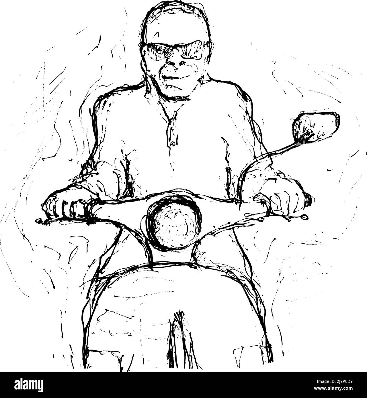 Mann fährt Roller, Vektor-Illustration Stock Vektor