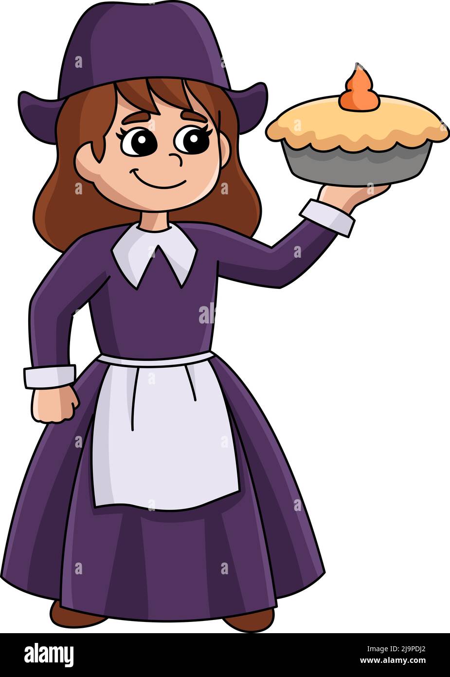 Thanksgiving Pilgrim Girl Coloured Cartoon Clipart Stock Vektor