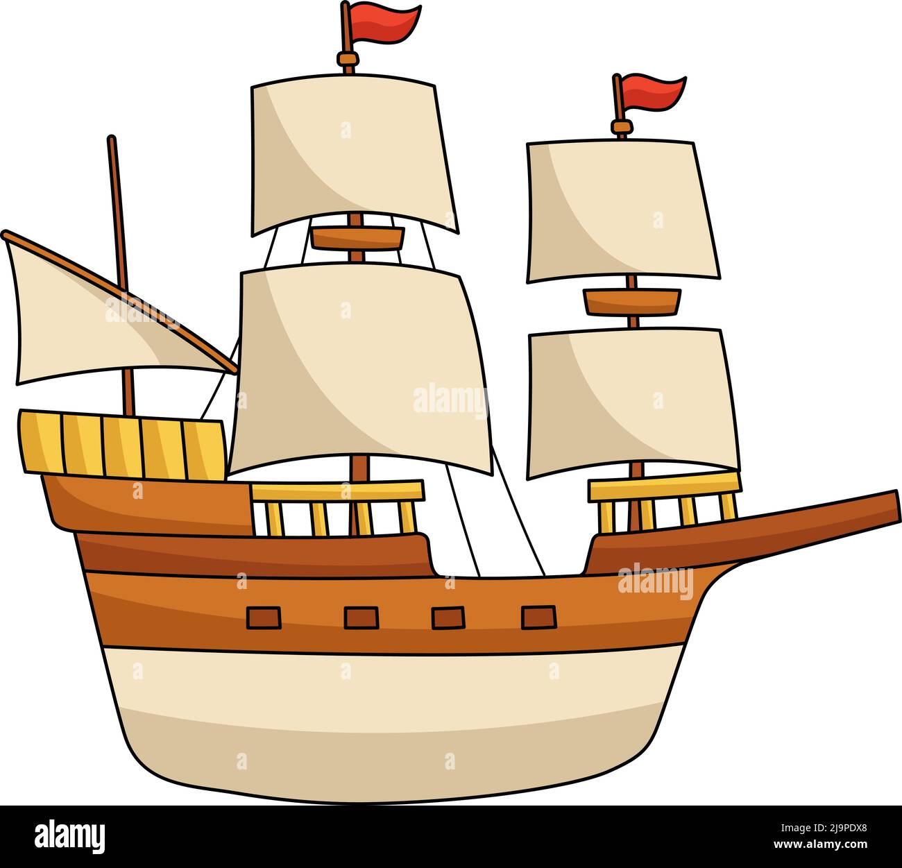 Thanksgiving Pilgrim Boat Cartoon Coloured Clipart Stock Vektor