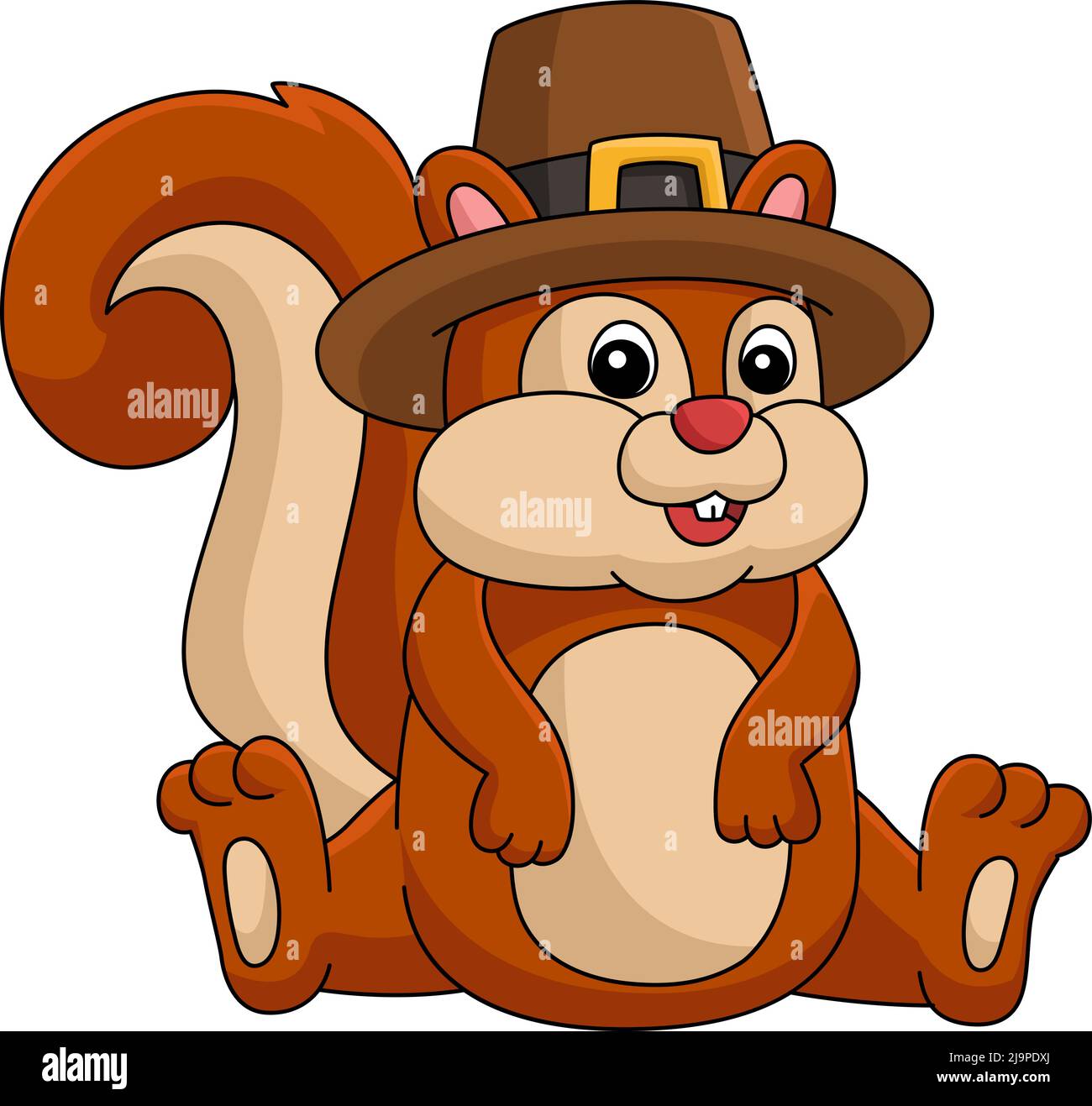 Thanksgiving Squirrel Pilgrim Hat Cartoon Clipart Stock Vektor