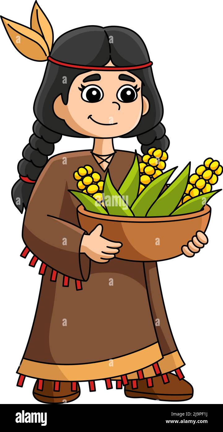 Thanksgiving Indianer Mädchen Clipart Stock Vektor