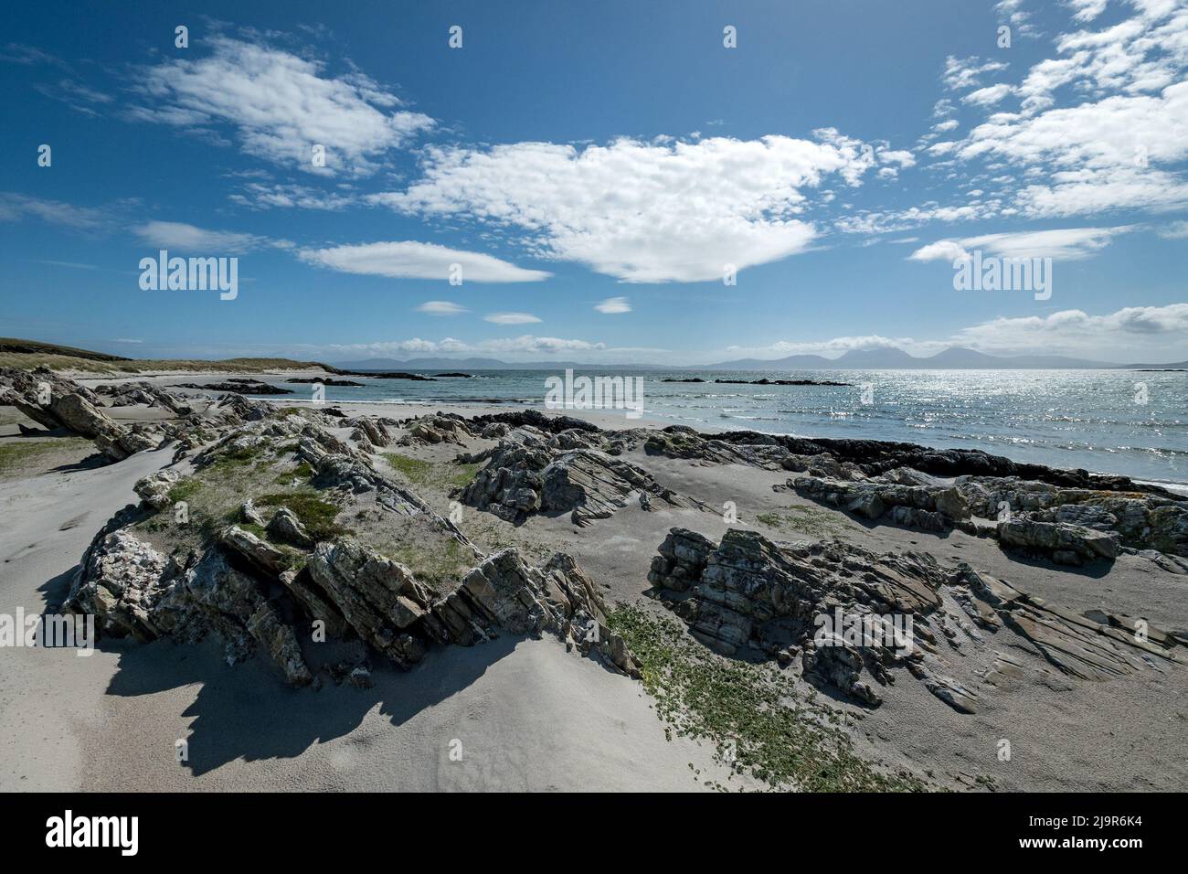 Herrliche weiße Sandstrände von The Strand auf der abgelegenen Hebriden-Insel Colonsay, Schottland, Großbritannien Stockfoto