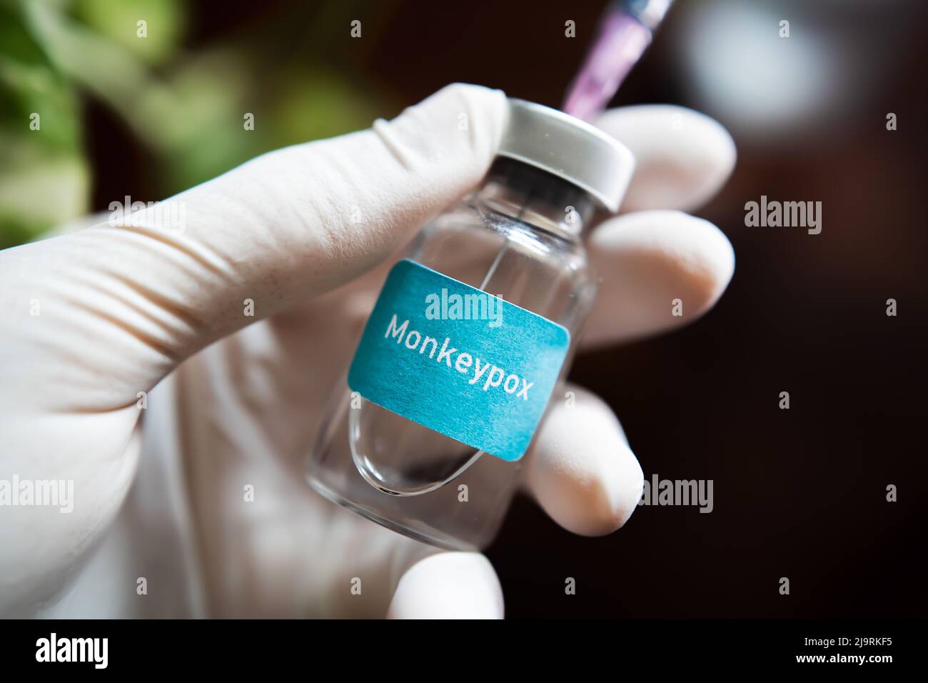 Eine Ampulle mit Impfstoff gegen das Monkeypox-Virus Stockfoto