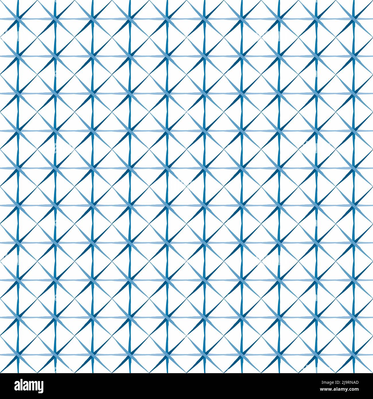 Nahtloses geometrisches Raster-Muster. Dekorative ethnische Oberflächenschicht in Blautönen. Handgezeichnete Doodle-Linie. Shibori Färbeeffekt. Weiß einfach Stock Vektor
