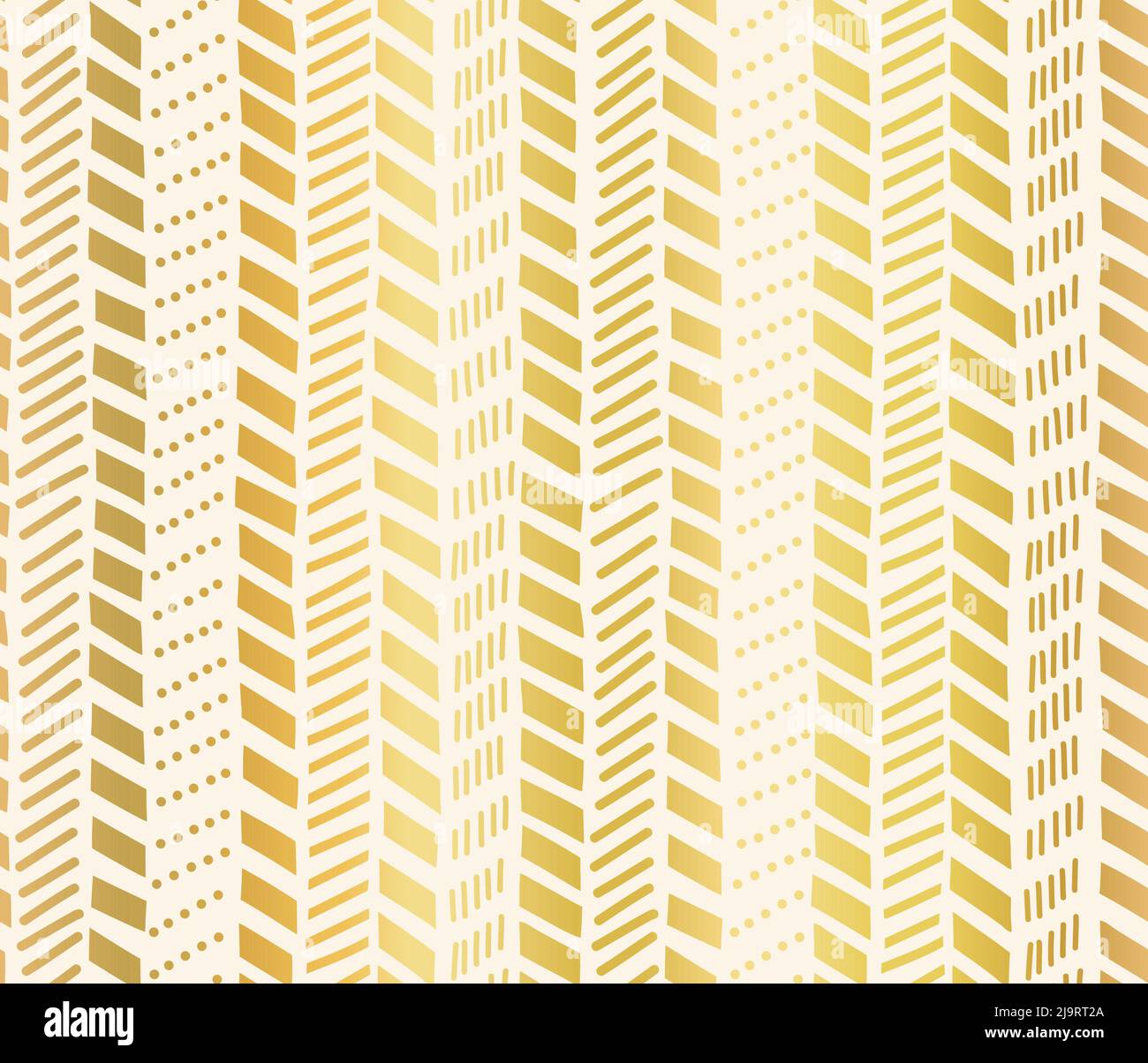 Goldener abstrakter nahtloser Vektorhintergrund. Goldfolie Pfeile Fischgrät isoliert auf weißem Muster wiederholen. Doodle Chevron Hand gezeichnet gestreift niedlich Stock Vektor