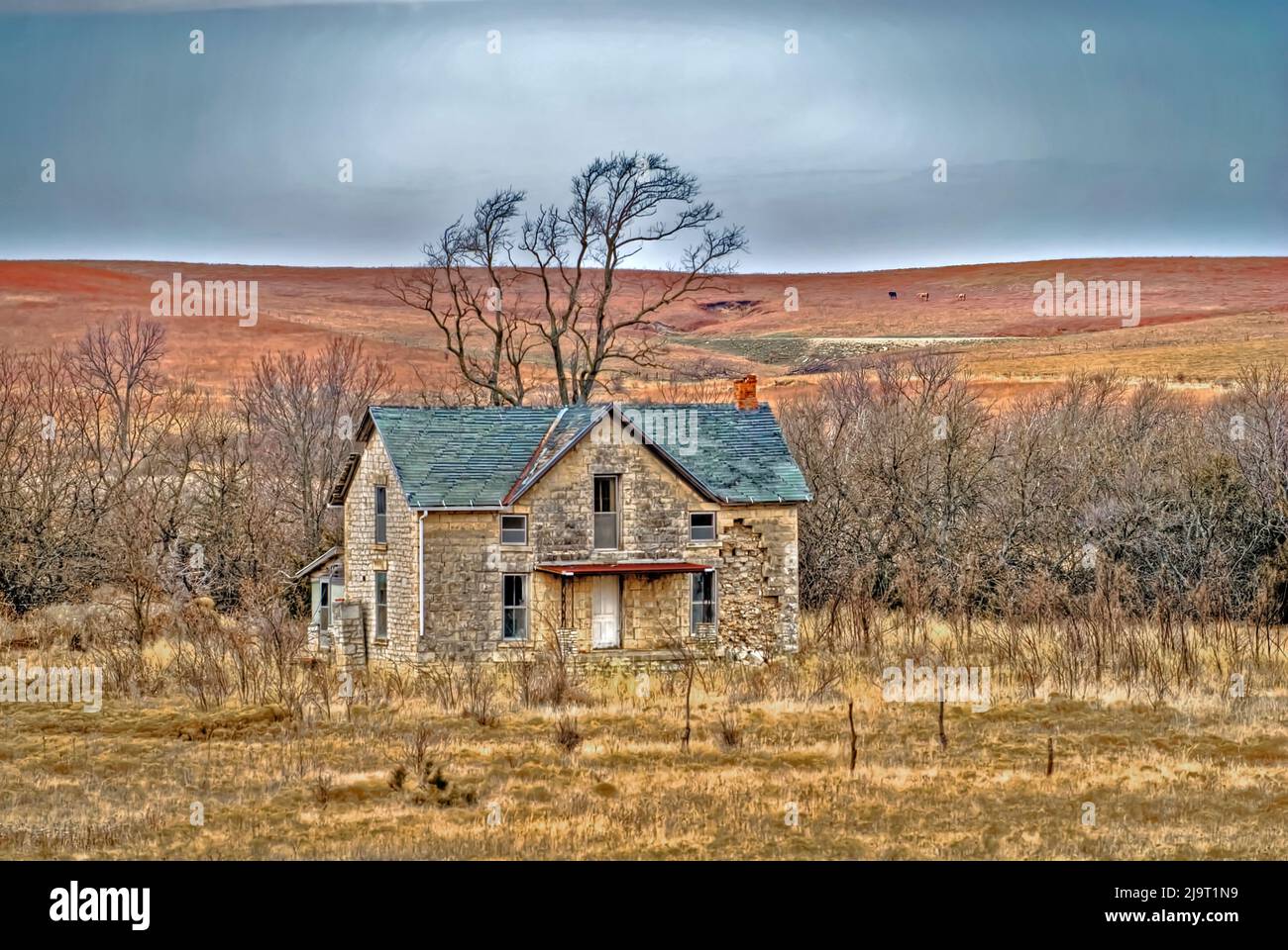 Verlassenes Bauernhaus in Kansas Flint Hills Stockfoto