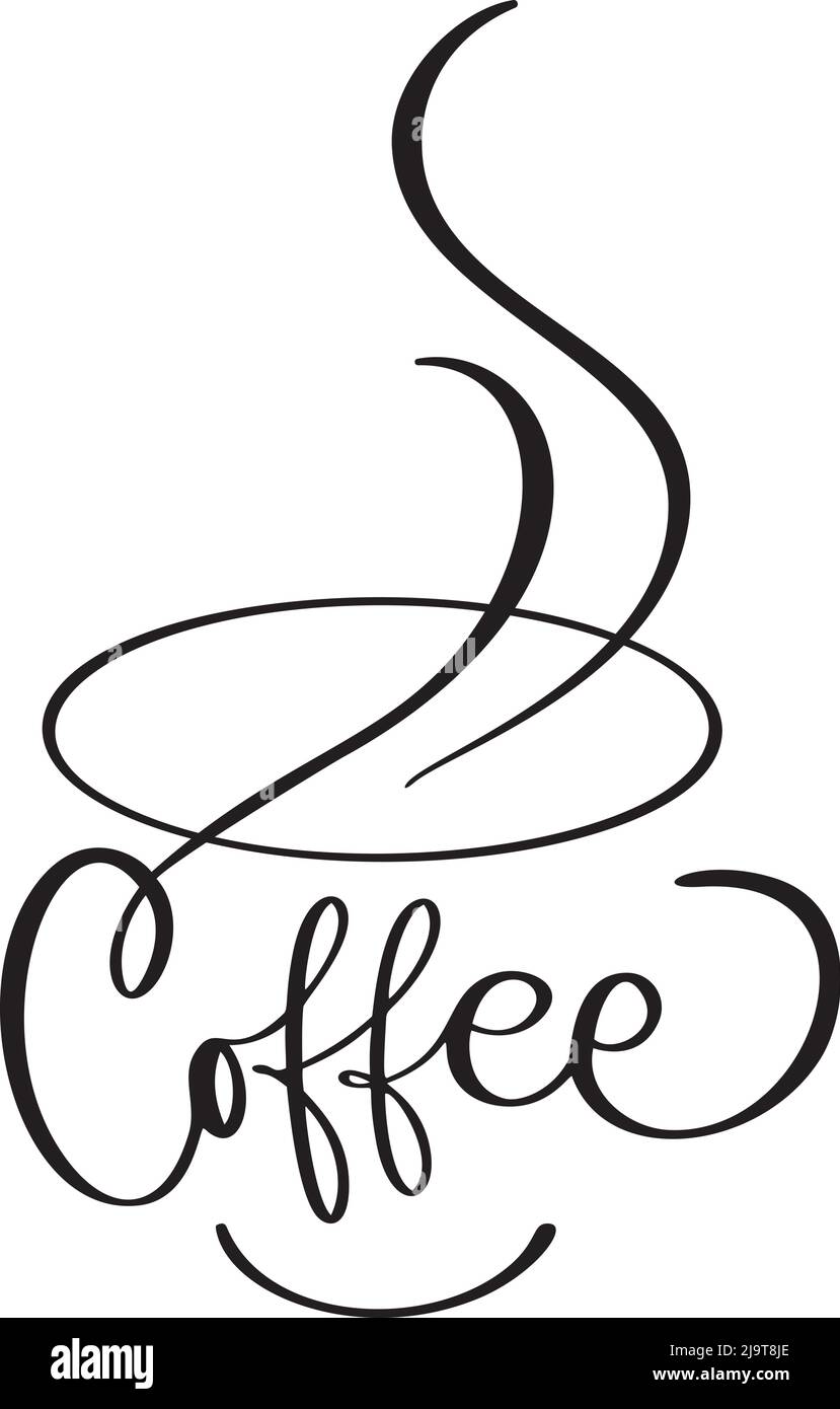 Vektor-Logo der Kaffeetasse mit kalligraphischem Text Kaffee. Schwarz-weißer Teetasse und handgezeichnete Typografie-Schriftzüge für Icon Cafe, Menü Stock Vektor