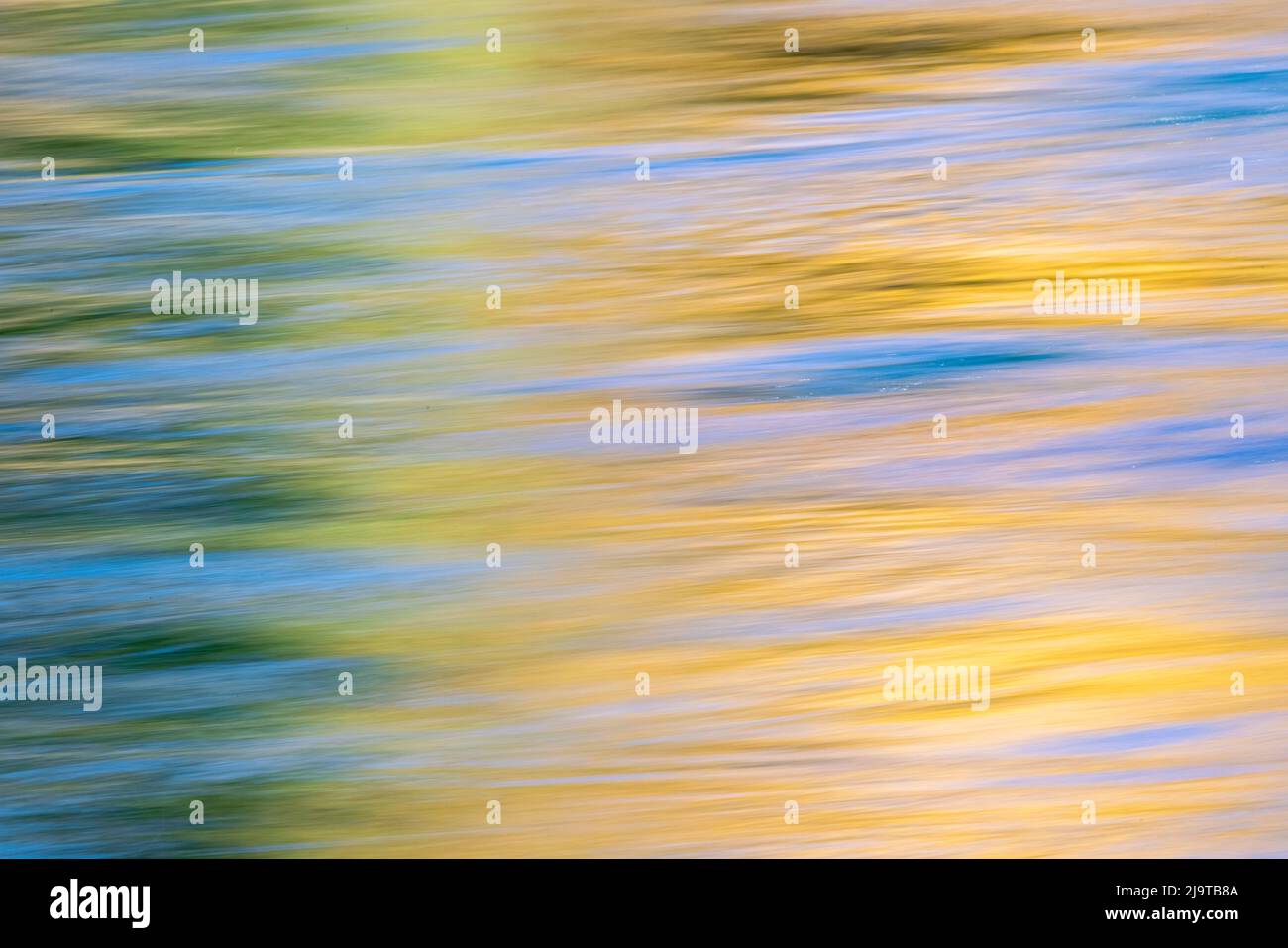 Sonnenuntergangsfarben und Bäume spiegeln sich auf dem Snake River, dem Grand Teton National Park, Wyoming Stockfoto