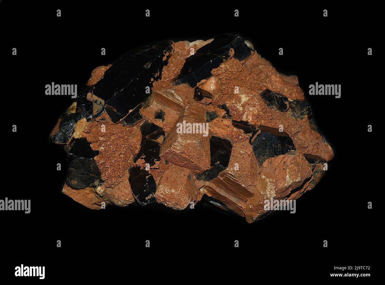 Druse von rauchigem Quarz auf schwarzem Hintergrund Stockfoto