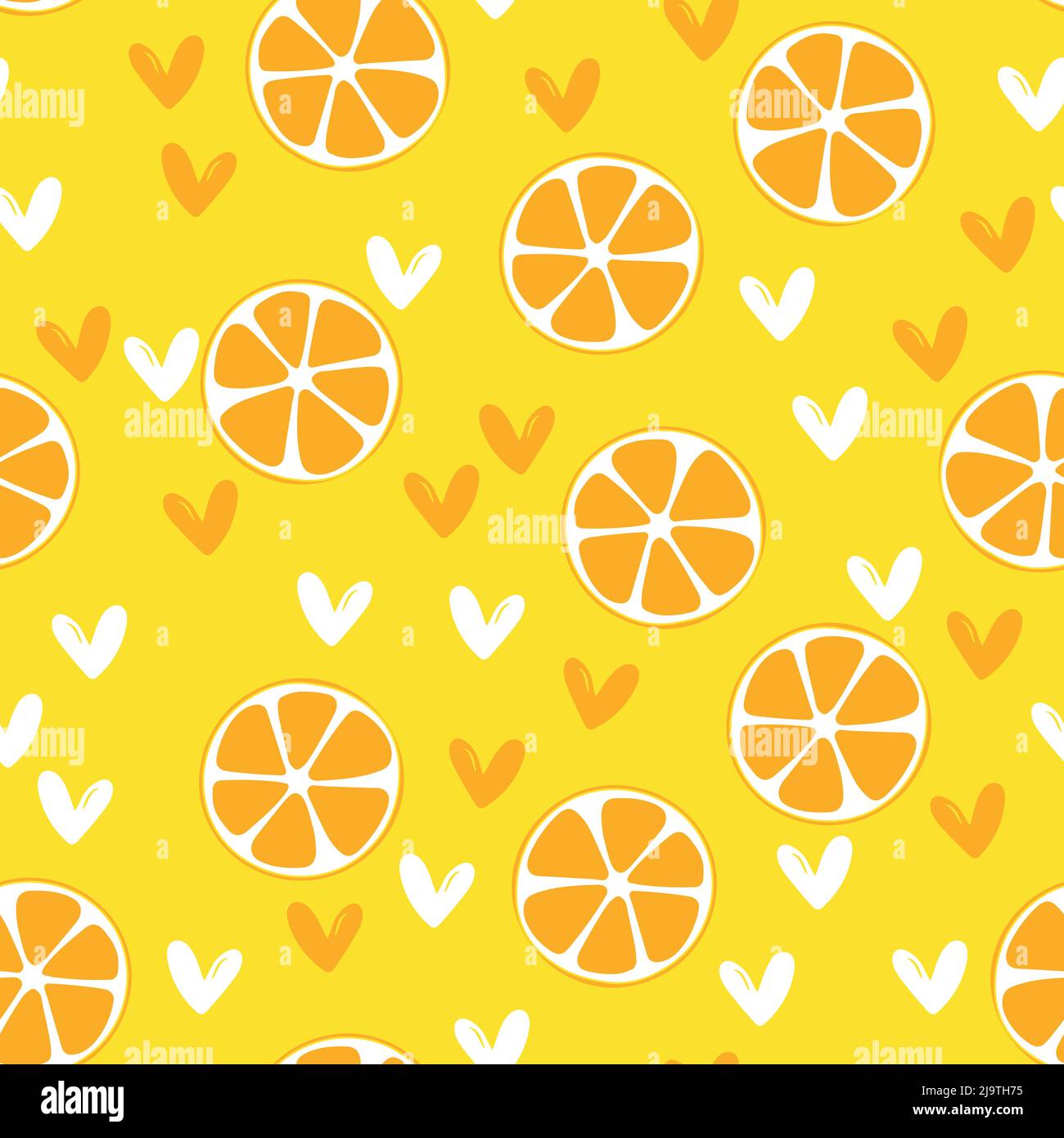 Sommer-Illustration mit Orangen und Zitronen. Seamlees-Muster mit bunten Früchten auf farbigem Hintergrund. Lebensmittelkonzept. Vorlagendesign für Einladung Stock Vektor