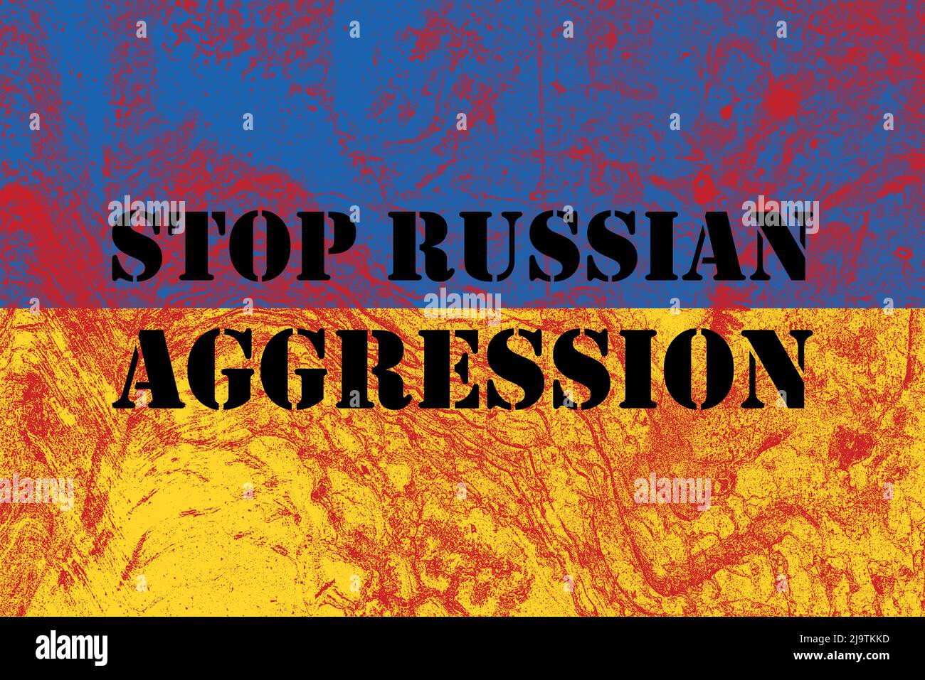 Ukrainische Flagge mit Text russische Aggression. Vektorgrafik Stock Vektor