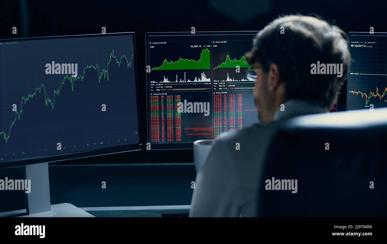 Trading Charts auf dem Computerbildschirm. Nahaufnahme. Stockfoto