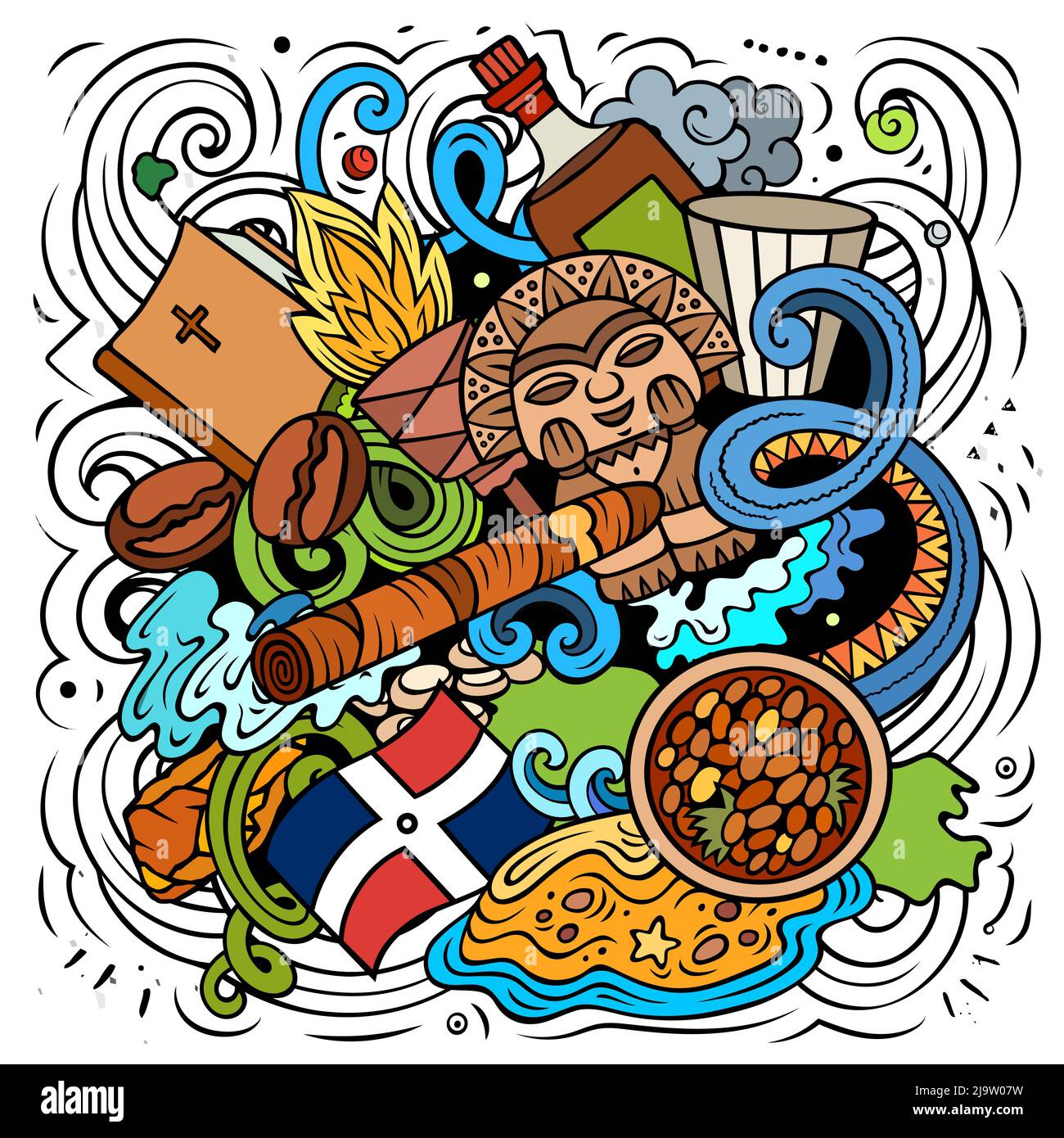 Dominikanische Republik handgezeichnete Cartoon Doodle Illustration. Komisches lokales Design. Stock Vektor
