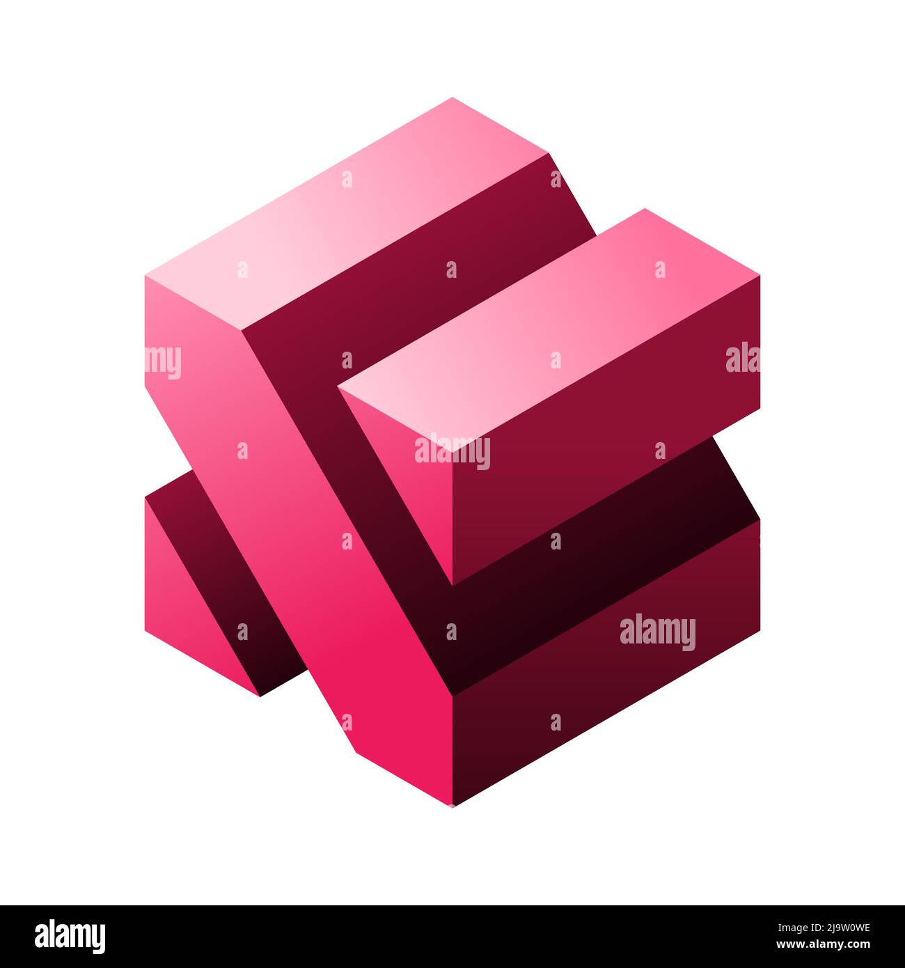 Rosa abstrakte Würfelform. Vorlage für das X-Logo mit 3D Buchstaben. Geometrisches quadratisches Objekt. Isometrisches X-Symbol. Firmenlogo. Architektur-Blockdesign Stock Vektor