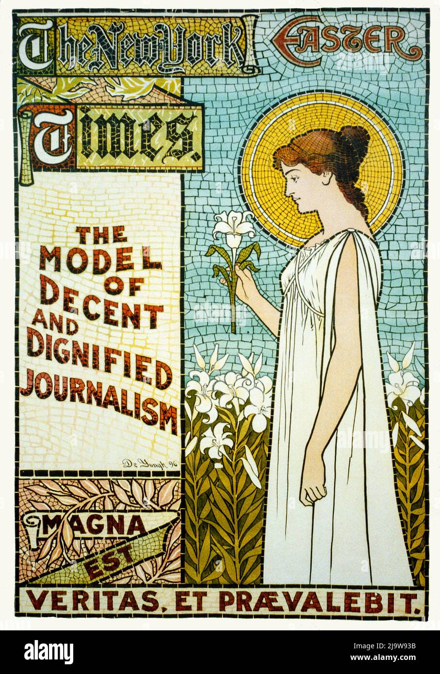 Ein Jugendstil-Plakat für die New York Times, Ostern 1896, das ihr Modell eines anständigen und würdigen Journalismus unterstreicht. Stockfoto
