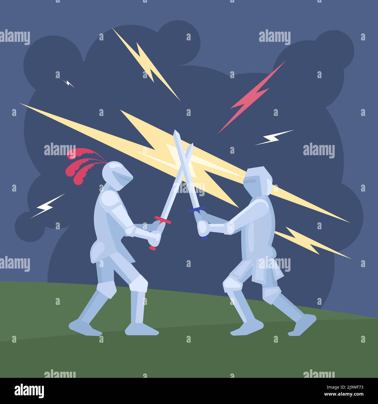 Mittelalterliche Ritter Schwert Kampf Vektor-Illustration Stock Vektor