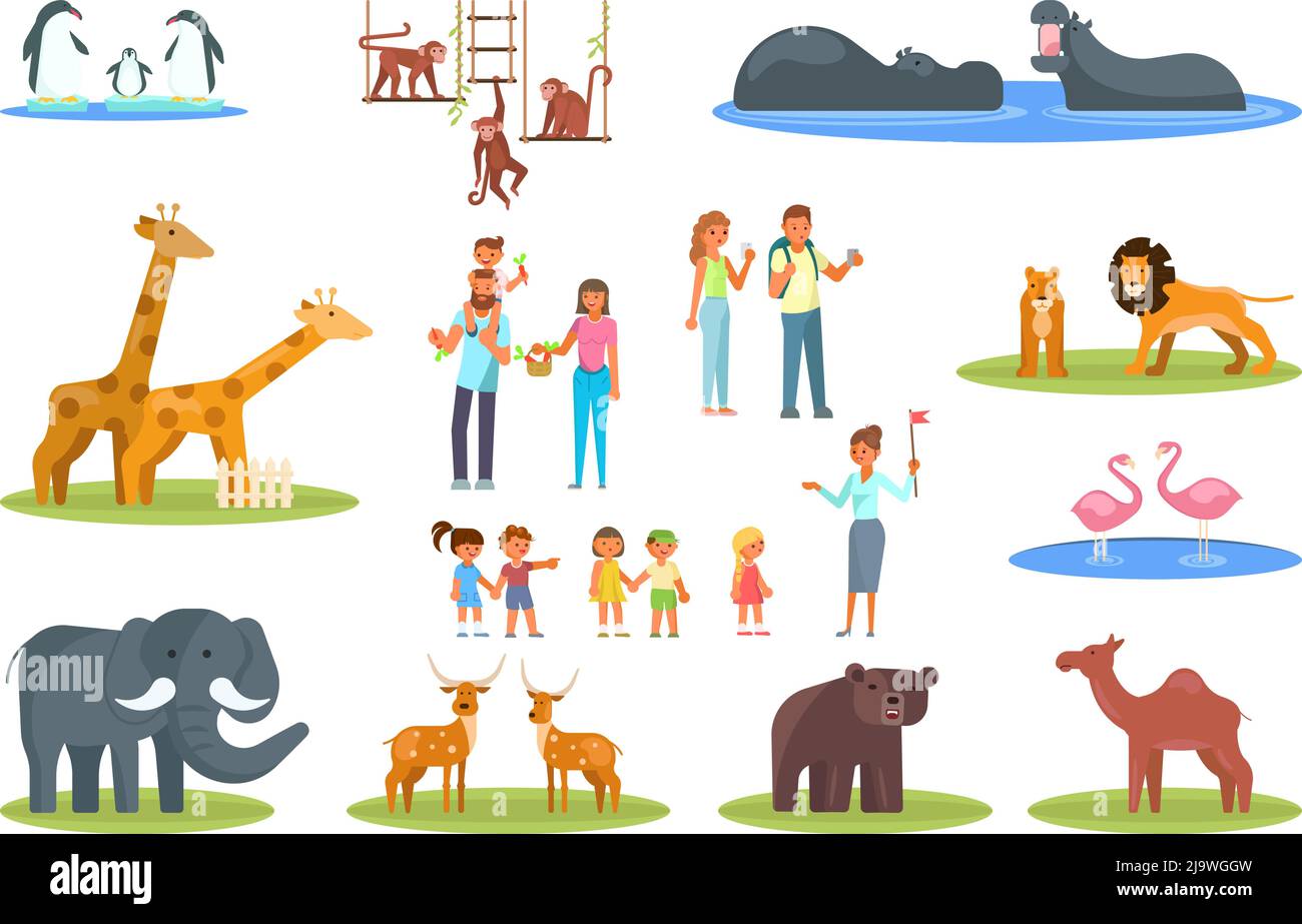 Zoo Icon Set Vektor flach Stil Design Illustration Stock Vektor