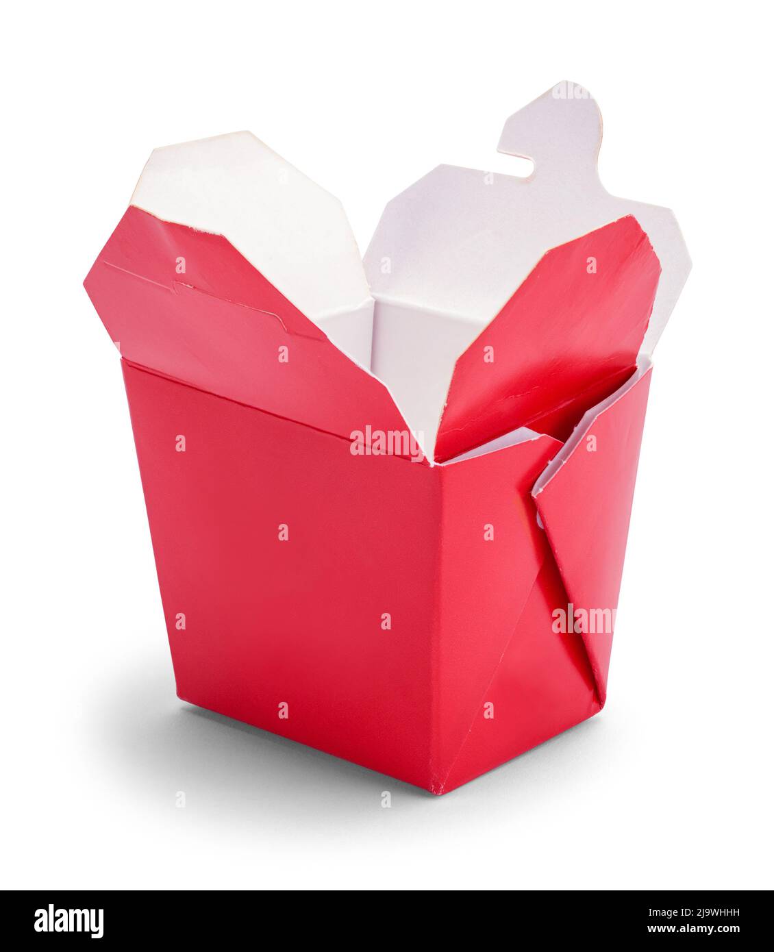 Rote chinesische Lebensmittel Take Out Box auf Weiß geschnitten. Stockfoto