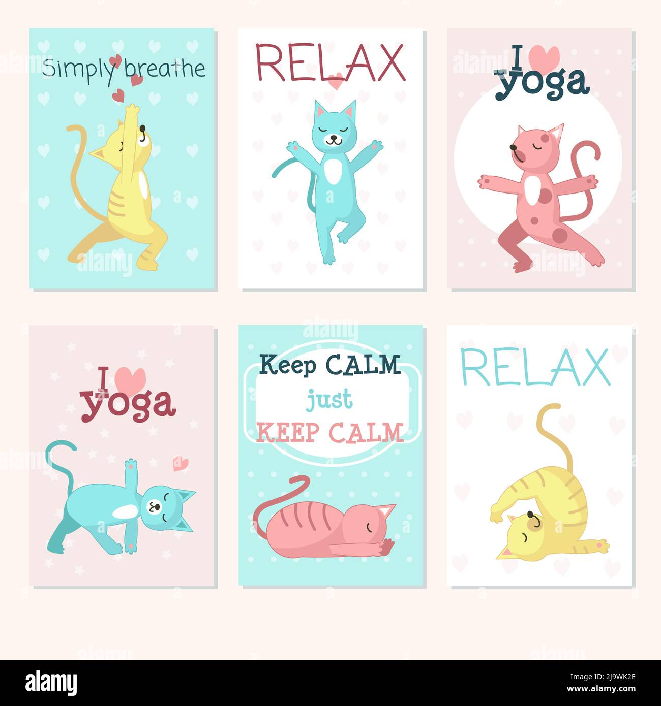 Katzen Yoga Karte Vektor Vorlage Set Stock Vektor