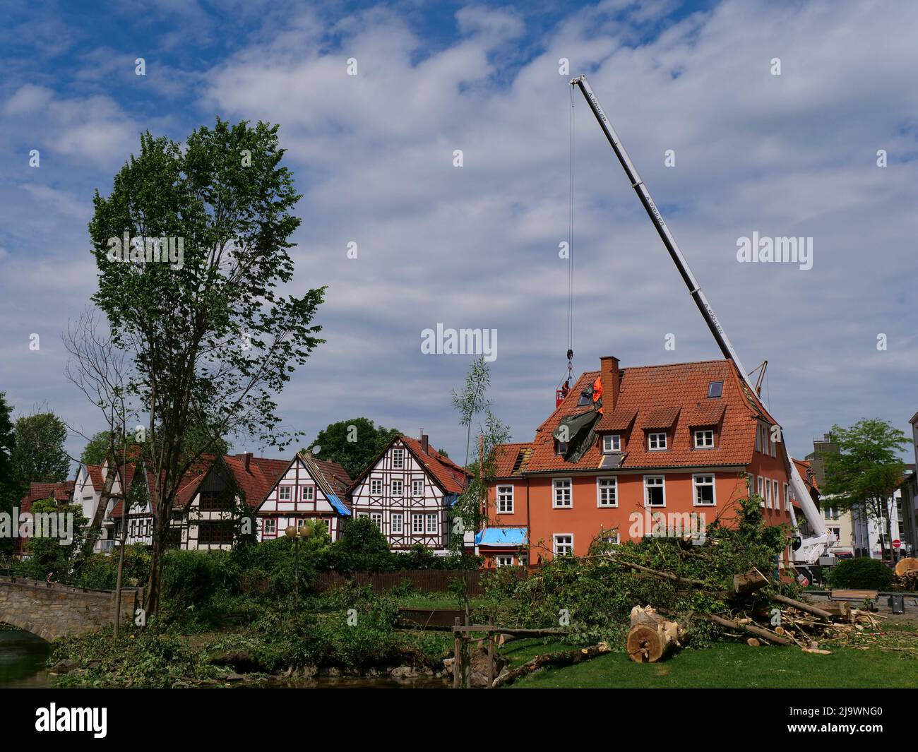 Tornado in Paderborn zerstört Teile der Innenstadt Stockfoto