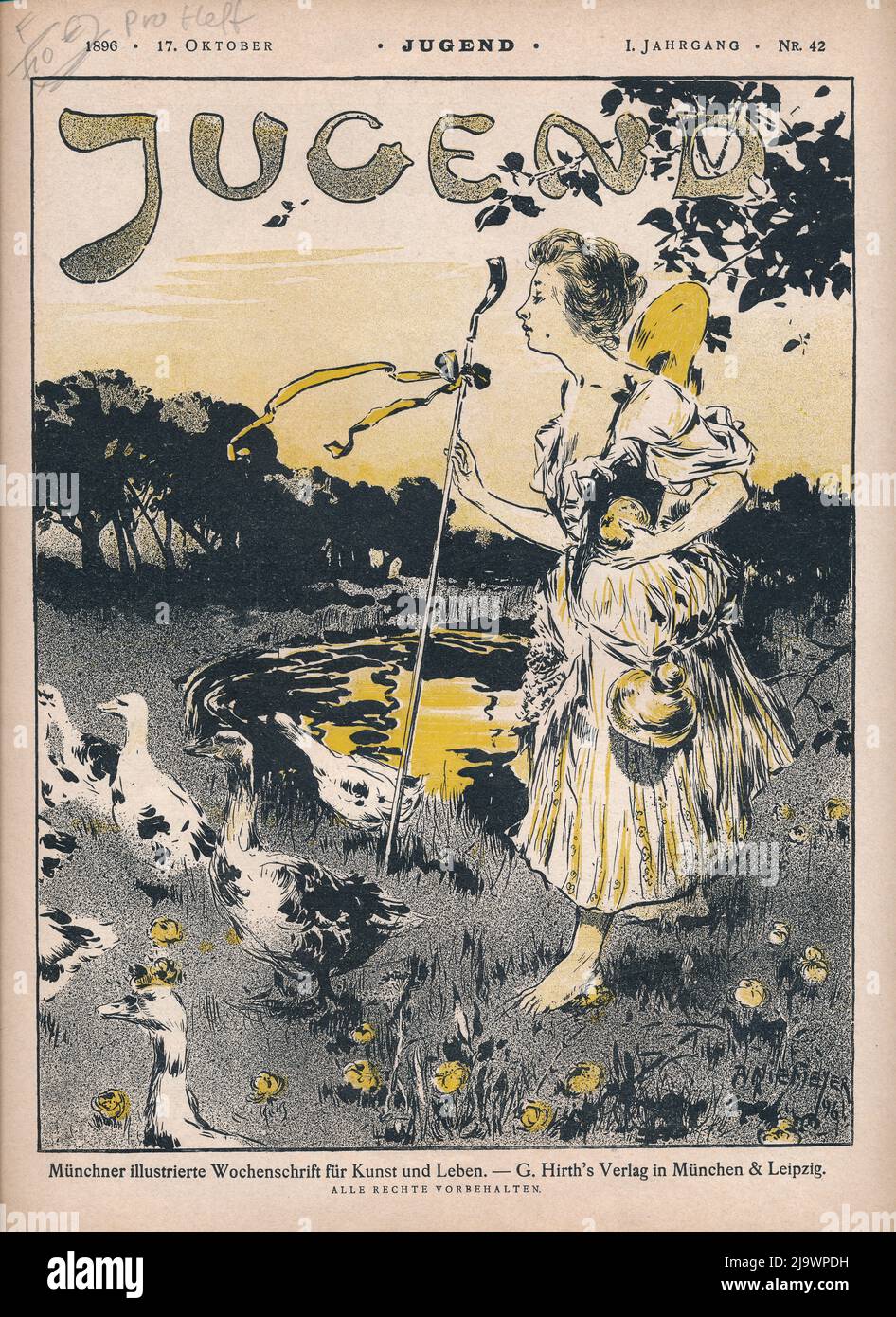 Deutsches Kunstmagazin Jugend, 1896. Es war eine Kunst- und Literaturzeitschrift, die von Georg Hirth und von Ostini gegründet und von 1896 bis 1940 in München veröffentlicht wurde. Stockfoto