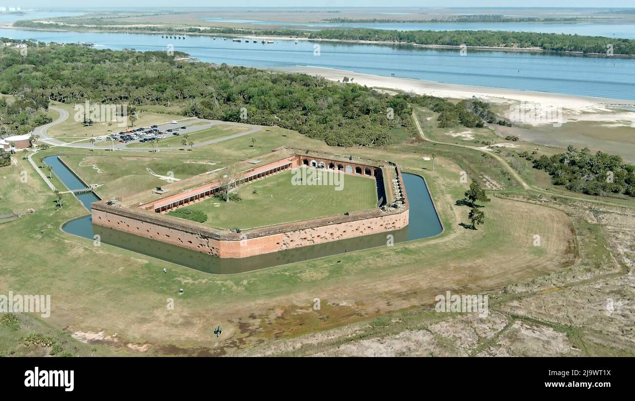 Luftaufnahme von Fort Pulaski, einem Fort aus dem amerikanischen Bürgerkrieg. Stockfoto