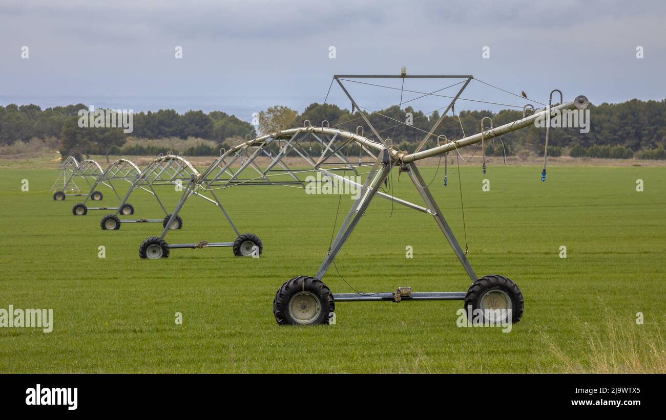 Center Pivot Bewässerungssystem in Huesca, Aragon, Spanien Stockfoto