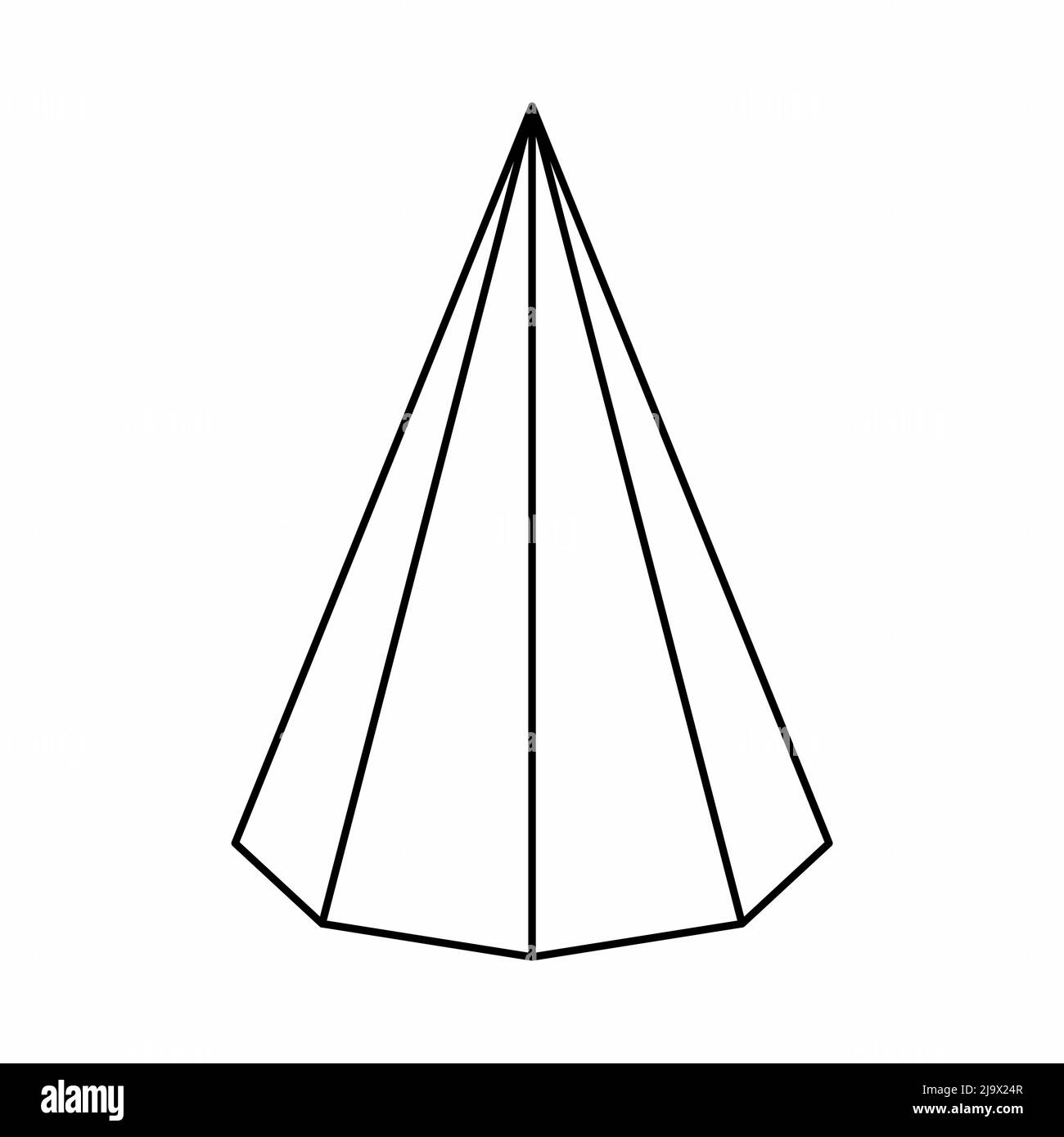 Achteckige geometrische Pyramidenform. Schwarze Umrisse auf weißem Hintergrund. Stock Vektor